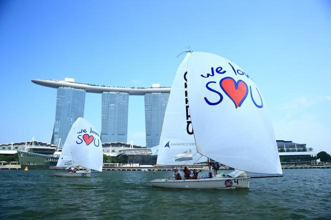 Downwind sailing with Marina Bay Sand at the background - 3rd Asia Pacific Student Cup © Howie Choo